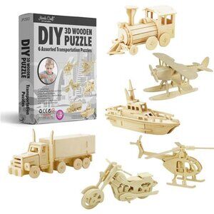Hands Craft DIY 3D Wooden Puzzle – 6 Assorted Transportation Bundle Pack Set